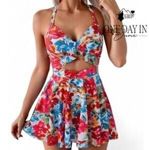 MFAVip Tie Back Cut Out Skirted One Piece Swimsuit Size M